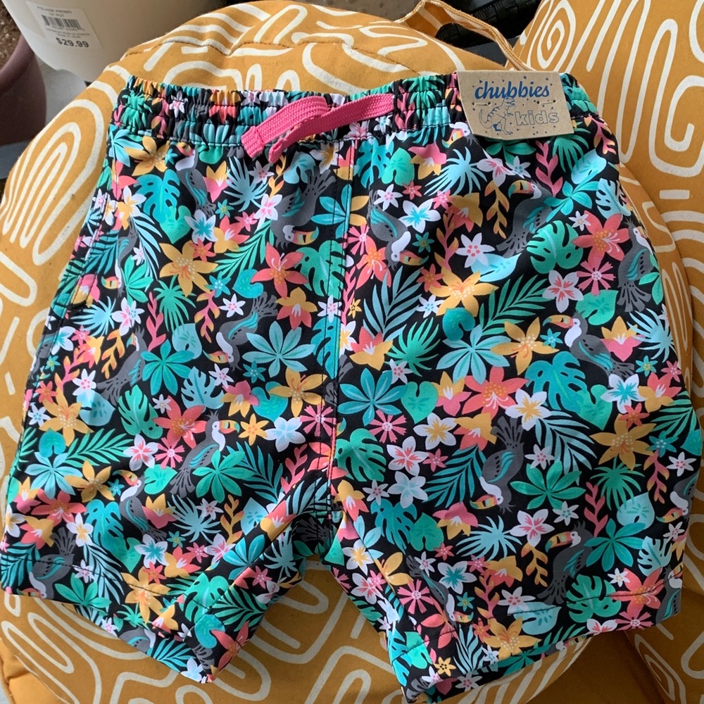 chubbies Black Floral Girls Swim Bottoms with Multicolor Blooms